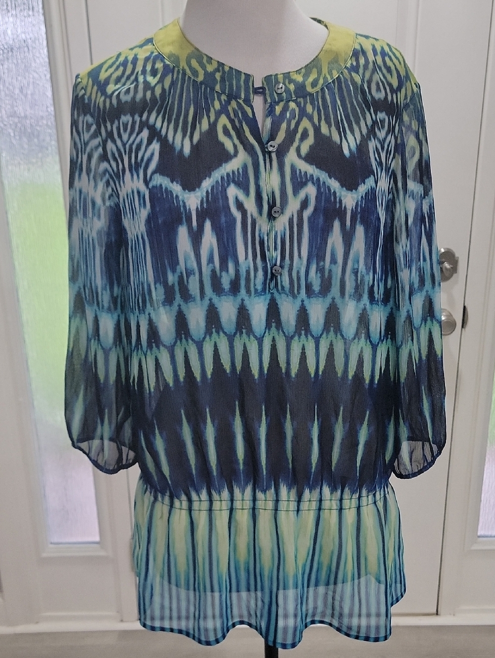 Chico's Blue and Green Sheer Blouse